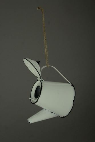 White Enamel Metal Rustic Tea Kettle Decorative Outdoor Hanging Birdhouse Small Additional image