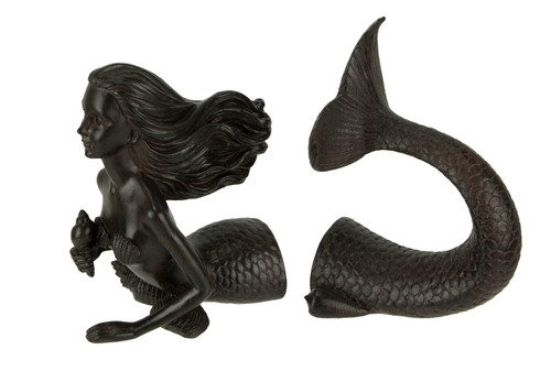 Rust Brown Resin Swimming Mermaid Top and Tail Half Decorative Bookend Set Main image