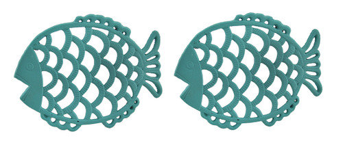 2 Piece Turquoise Cast Iron Filigree Fish Decorative Trivet Set Main image