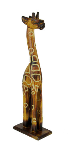 Hand Crafted Wood Burned Finish Standing Giraffe Statue Main image