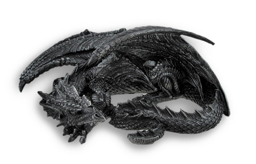 Somasaurus Metallic Black Gothic Sleeping Dragon Statue 12 in. Main image