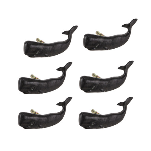 Set of 6 Black Painted Cast Iron Whale Drawer Pull Rustic Furniture Decor Knob Main image