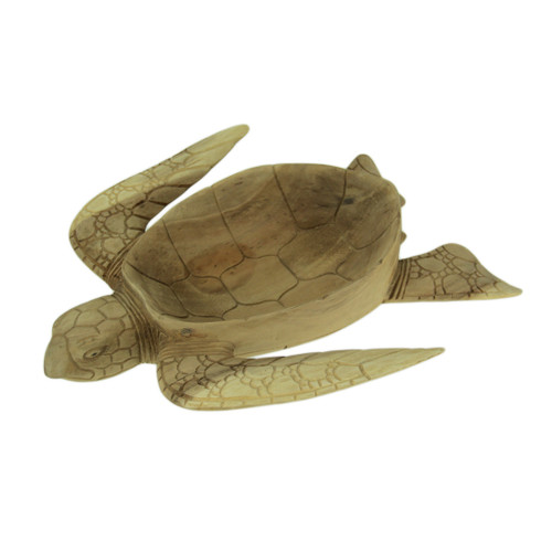 Hand Carved Mahogany Sea Turtle Centerpiece Bowl 16 Inch Main image