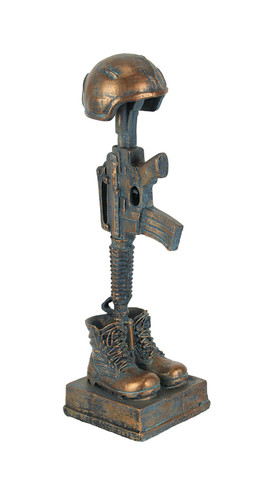 Antique Bronze Finish Battle Cross Fallen Soldier Helmet Boots and Rifle Statue Main image