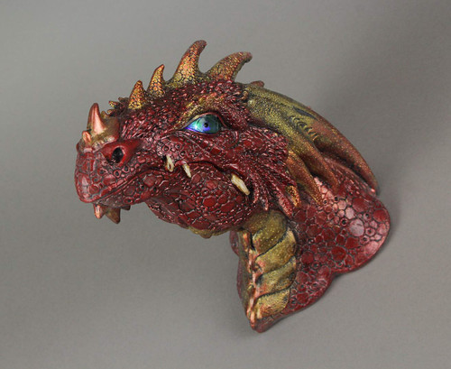 Red Dragon Head Wall Mounted Sculpture With LED Lighted Eyes Additional image
