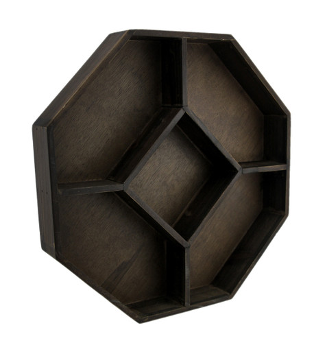 Dark Brown Wooden Geometric Hexagon Crystal Display Shelf Main image