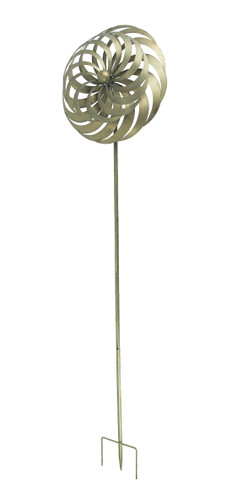 Antique Gold Finish Metal Art Dual Flower Wind Spinner Garden Stake Main image