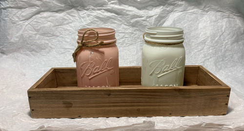 Pink and White Painted Glass Mason Jar Planters in Wood Tray Main image