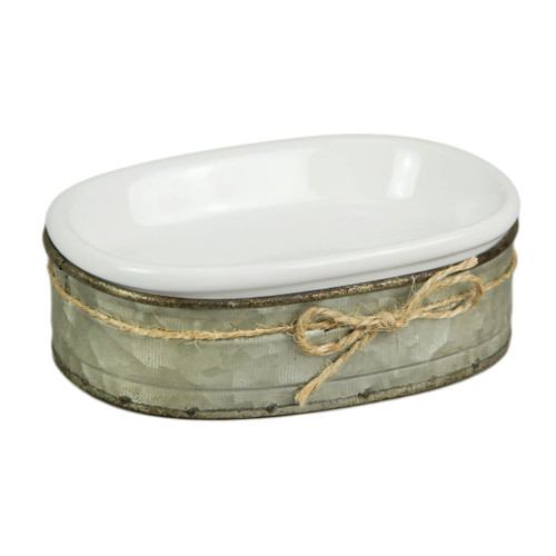 White Ceramic Soap Dish With Galvanized Zinc Finish Tray Main image