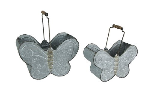 Set of 2 Galvanized Finished Metal Butterfly Container Planters Main image