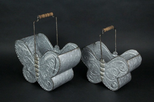 Set of 2 Galvanized Finished Metal Butterfly Container Planters Additional image