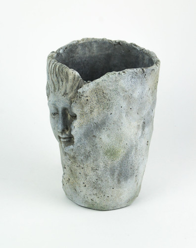Weathered Finish Concrete Leaf Wrap Face Planter / Vase 8 Inches High Additional image