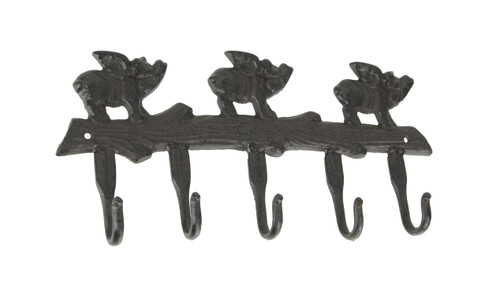 Rustic Brown Cast Iron Flying Pigs 5 Hook Wall Rack Country Farmhouse Decor Main image