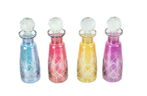 Set of 4 Colored Cut Glass Decorative Perfume Bottles With Stoppers Main image