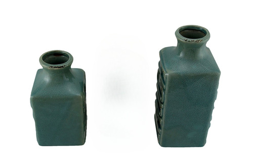 Set of 2 Green Crackle Finish Laugh and Live Porcelain Vases Additional image