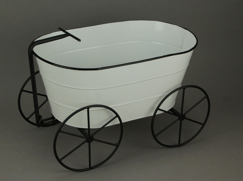 White and Black Metal Enamelware Garden Farmhouse Wagon Planter Additional image