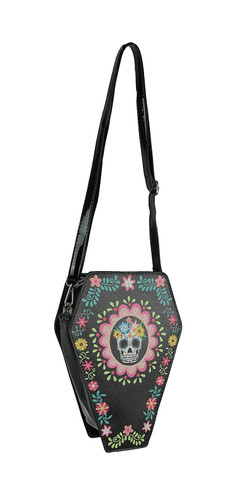 Day of the Dead Sugar Skull Coffin Shaped Convertible Mini Backpack / Crossbody Main image