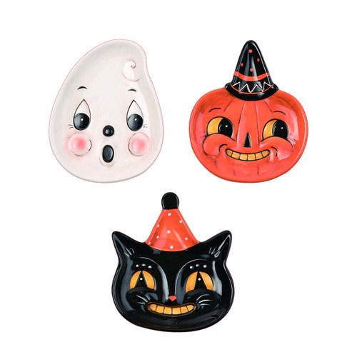 Johanna Parker Design Dolomite Set of 3 Halloween Snack Plates Cat Ghost Pumpkin Main image