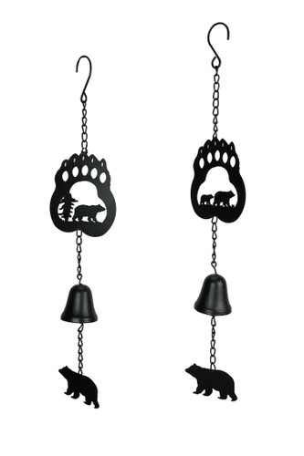 Set of 2 Rustic Lodge Style Black Bear Hanging Wind Chimes With Cast Iron Bells Main image