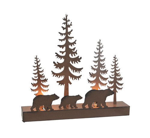 Rustic Brown Metal Black Bears in Forest Silhouette Ambient Light Accent Decor Main image