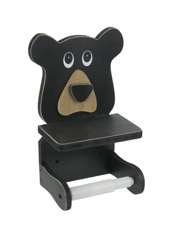 Whimsical Hand Painted Black Bear Wooden Toilet Paper Roll Holder Main image