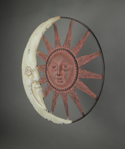 Distressed Tuscan Enamel Finish Metal Celestial Sun and Moon Additional image