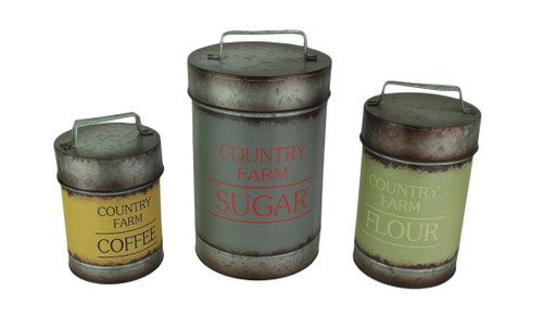 Set of 3 Galvanized Finish Metal Kitchen Canisters Main image