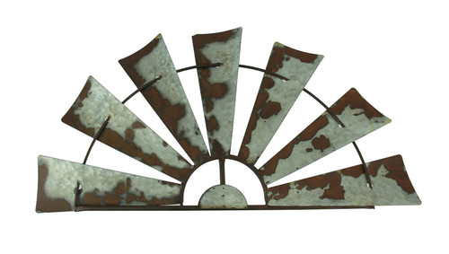 Rusty Weathered Metal Half Windmill Wall Hanging Main image