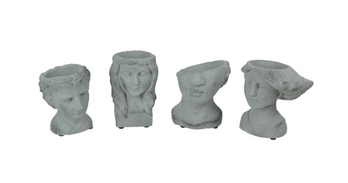 Set of 4 Grey Cement Indoor Outdoor Mini Head Planters Main image