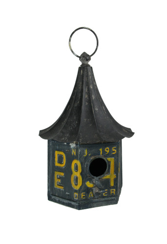 Antiqued Blue Vintage License Slate Design Metal Hanging Birdhouse Main image