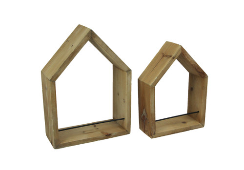 Set of 2 House Shaped Wooden Wall Mounted Shelves Main image