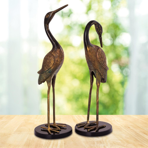 SPI Home Pair of Heartwarming Crane Couple Cast Brass and Marble Statues Main image