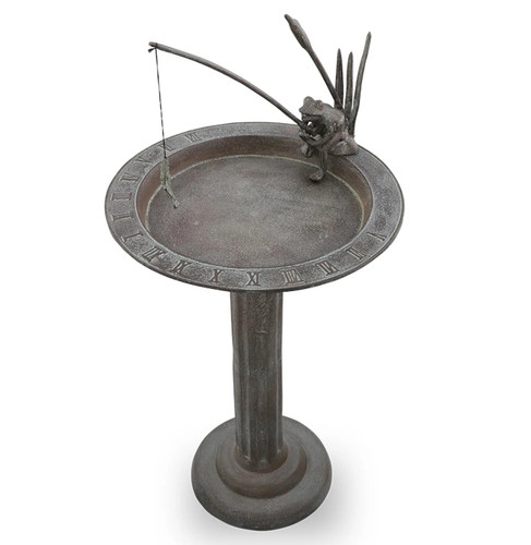 SPI Home Fishing Frog Cast Aluminum Sundial / Birdbath 31 Inches Tall Additional image