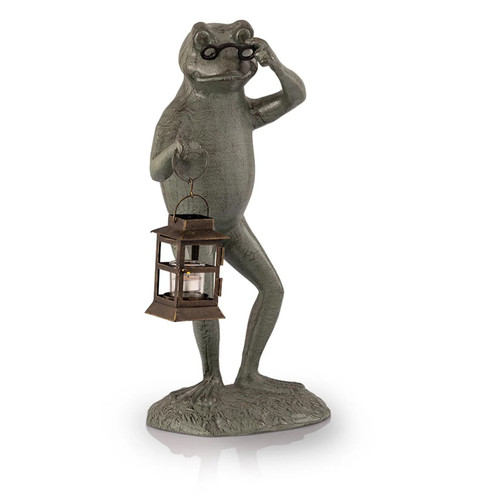 SPI Home Cast Aluminum Professor Frog Garden Lantern Candle Holder Statue Additional image