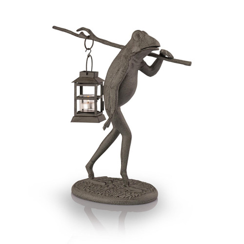 SPI Home Cast Aluminum Walking Frog Lantern Candle Holder Statue Main image