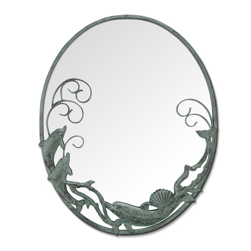 SPI Home Verdigris Finish Cast Iron Dolphin Trio Oval Mirror 26 X 21 Main image