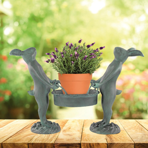 SPI Home Cast Aluminum Bunny Gardeners Plant Pot Holder 15.5 Inches High Main image