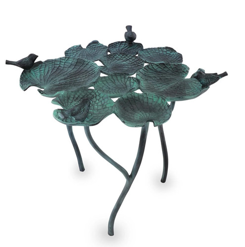 SPI Home Bird Quartet on Leaves Cast Aluminum Birdfeeder / Birdbath Additional image