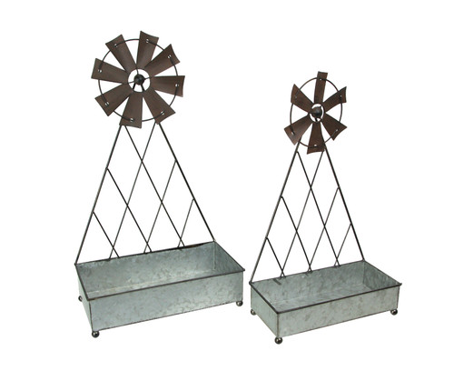 Set of 2 Galvanized Metal Windmill Baskets Rustic Farmhouse Organizer Decor Main image