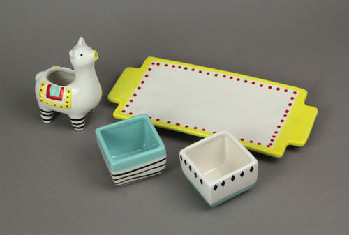 Ceramic Succulent Pots Display Tray & Llama Water Holder Indoor Mini Planter Set Additional image