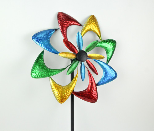 63 Inch Multicolor Metal Kinetic Wind Spinner Pinwheel Garden Art Decoration Additional image