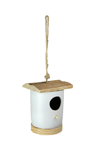 Ceramic & Wood Hanging Birdhouse Bird Nesting House Cylinder Main image