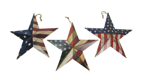 Set of 3 Metal Rustic American Flag Star Wall Art Patriotic Hanging Home Decor Main image