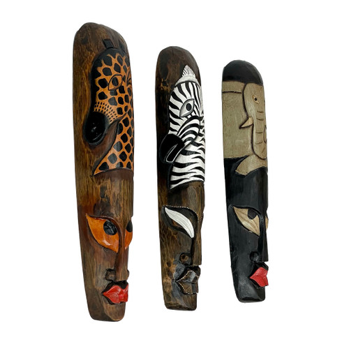 Set Of 3 African Wildlife Wooden Wall Masks Additional image