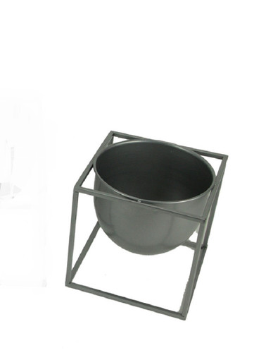 Metallic Silver Metal Modern Planter Bowl in Angular Stand Main image