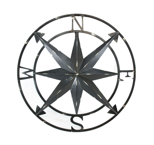 20 Inch Distressed Black Finish Metal Compass Rose Wall Hanging Main image