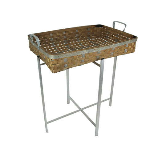 Wood Metal Woven Basket Tray Table Folding Stand Decorative Display Bowl Shelf Main image