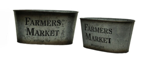 Galvanized Finish Vintage Farmers Market 2 Piece Oval Tin Set Main image