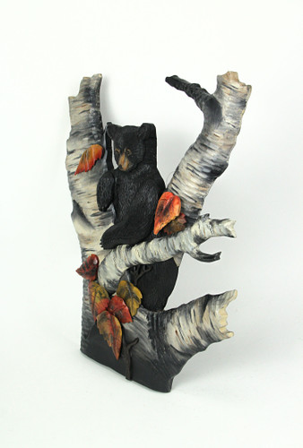 Hand Carved Wooden Bear On Birch Tree Hanging Wall Art Cabin Lodge Style Decor Additional image