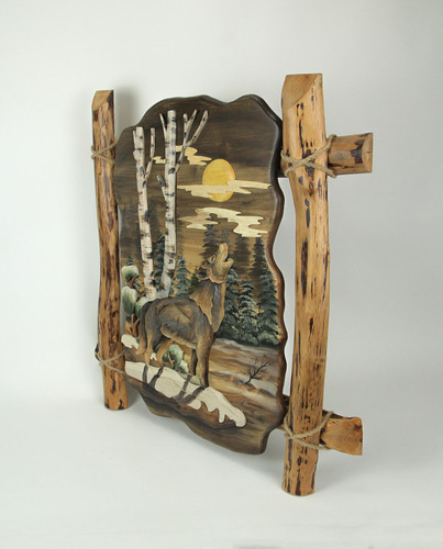 Hand Carved Natural Wood Howling Wolf Wall Art Lodge Home Decor Cabin Sculpture Additional image